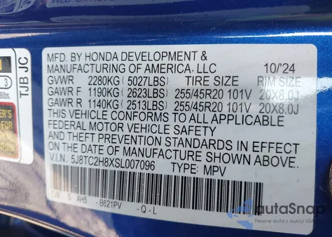 2025 Acura Rdx A-Spec Advance Package z USA, uszkodzony, nr VIN 5J8TC2H8XSL007096